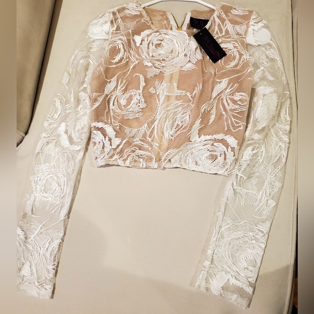 White & beige sheer crop top